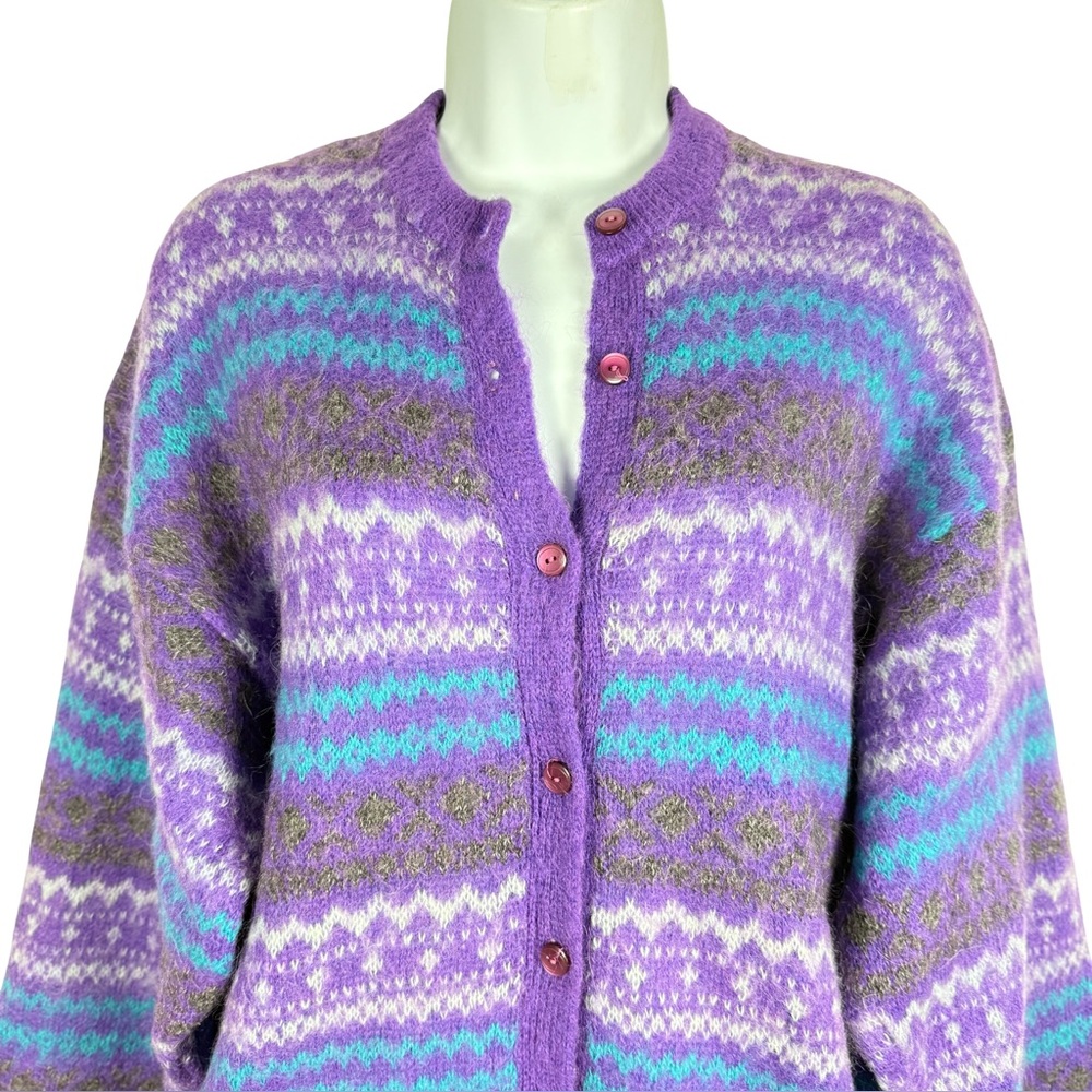 Vintage Cardo Tex Vibrant Purple Wool Cardigan Sweater - Picture 3 of 7